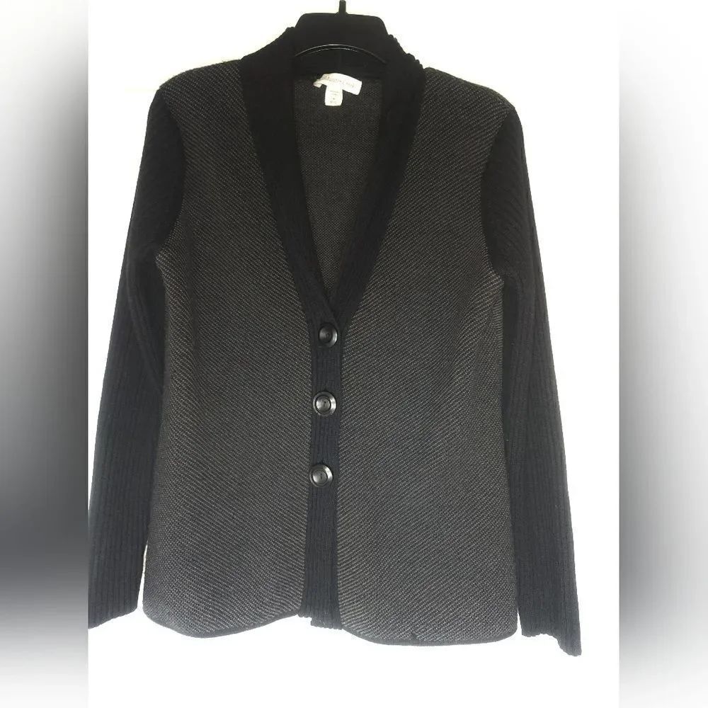 ColdwaterCreek M 10-12 WoolBlend KnittedBlackGray LngSlvButtons Women’s Cardigan